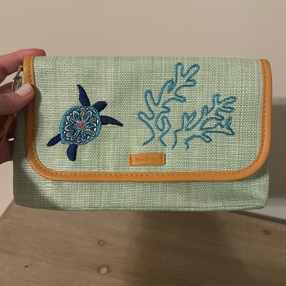 Vera Bradley Handbags - Vera Bradley Turtle Coral Gingham Interior Large Wristlet